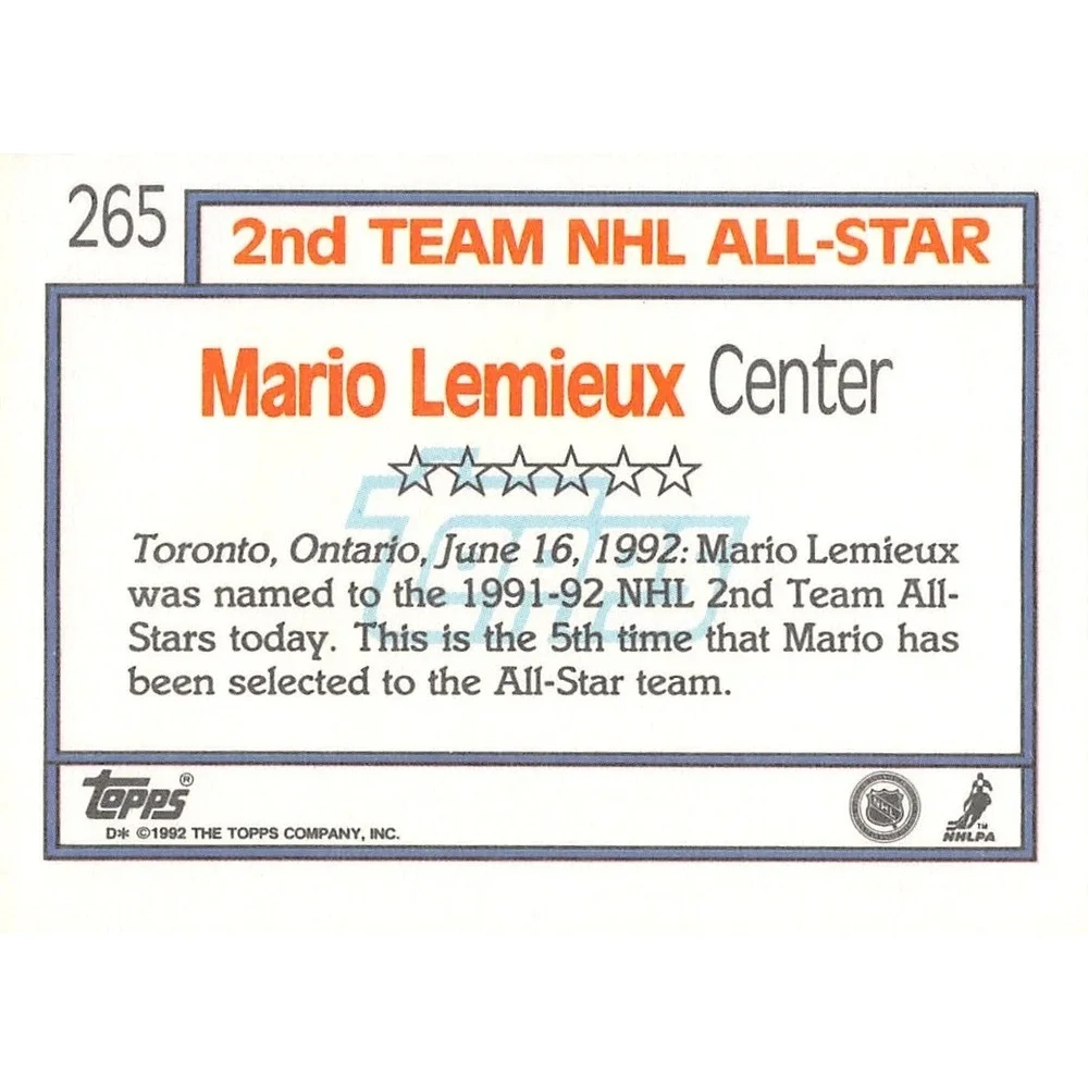 1992-93 Topps‎ - Mario Lemieux #265